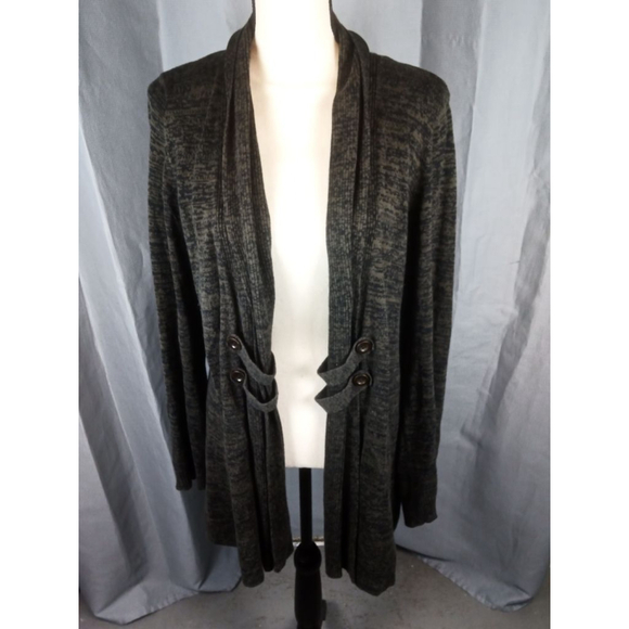Women's AB STUDIO Dark Green Black Heathered Open Cardigan XL - Picture 1 of 4